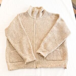JM Pulls Vintage 90s Men's Beige Wool Knitted Jumper Full Zip France Size Large